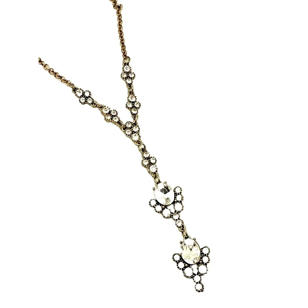 SPRING STREET Cubic Zirconia Y Drop Necklace Gold Tone Crystal Revival 16-18